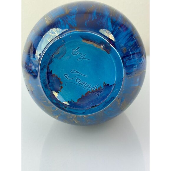 Vintage Tanaka Blue & Purple Iridescent Ceramic Pottery Vase Shiny READ - Picture 12 of 14